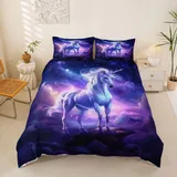 Homemissing Einhorn Bettwäsche Set 135x200cm Dreamy Pferd Bettbezug Starry Sky Fairy Bettwäsche-Set Schlafzimmer Dekor Bettbezug mit Reißverschluss