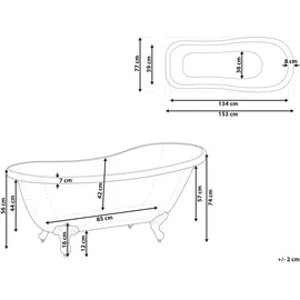 Beliani Cayman freistehende Badewanne 153 x 77 cm (144 l)