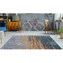 Teppich ARTE ESPINA "Blaze 300", blau (beige, blau), B:75cm H:8mm L:150cm, Polyester, Teppiche, spannendes Design,stilvolle Farbgebung,pflegeleicht & widerstandsfähig