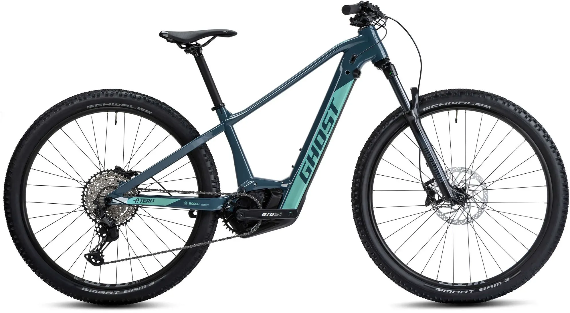 Ghost E-Bike »E-Teru B Pro«, 12 Gang, Shimano, XT RD-M8100, Mittelmotor 250 W, Pedelec, Elektrofahrrad für Damen u. Herren, MTB Ghost dunkelblau, hellmint 38 cm