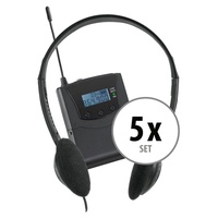 Beatfoxx Silent Guide V2 Bodypack-Receiver Economy Set Funk-Kopfhörer (Dezentes Tourguide-Set mit 5 Stereo Funk-Empfänger, UHF-Technik, 3 empfangbare Kanäle inkl. 5 Kopfhörer) schwarz