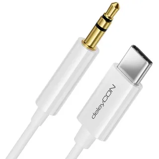 deleyCON 0,5m USB-C zu 3,5 mm Klinke Kabel AUX Klinkenkabel Audio Kabel Kompatibel mit Apple Samsung Google Huawei Xiaomi Smartphone Handy Tablet Auto KFZ Kopfhörer Klinkenbuchse - Weiß