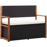 furnicato Bank mit Stauraum 115 cm Poly Rattan Massivholz Akazie Schwarz