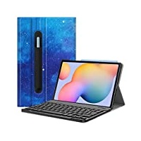 Fintie Tastatur Hülle für Samsung Galaxy Tab S6 Lite 10,4 Zoll 2024/2022/2020 Tablet - Keyboard Cover mit Magnetisch Abnehmbarer Deutscher Bluetooth Tastatur, Sternenhimmel