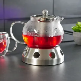 cadorabo Intirilife Teekanne mit Filter in KLAR – 800ml Glaskanne aus Borosilikatglas mit Siebeinsatz für heiße und kalte Getränke, Tee, Kaffee, Wasser