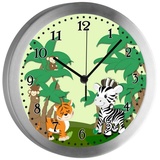 CreaDesign Funkwanduhr Funkuhr, Kinder Wanduhr, Kinderuhr, Kinderzimmer Dschungel (geräuscharmes Uhrwerk) bunt