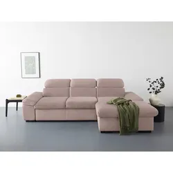 Ecksofa COTTA "Lola L-Form", braun (mud), B:250cm H:73cm T:165cm, 100% Polyester, Sofas, mit Hocker & Kopfteilfunktion, wahlw. Bett- und Armteilfunktion