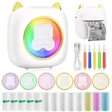 GuKKK Mini Drucker, Mobiler Fotodrucker, Tragbarer Mini Fotodrucker, Wireless Thermodrucker, mit 13 Rollen Druckerpapie und 5 Buntstifte, Smartphone Bluetooth Drucker, für Liste, Journal