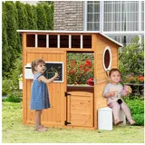 Outsunny Spielhaus für Kinder Holz Kinderspielhaus mit Fenster Briefkasten Blumentopfrack,