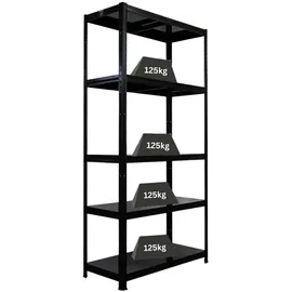Proregal Schwerlastregal Ragnar HxBxT 180x90x40cm 5 Stahlplatten-Ebenen Fachlast 125 kg Schwarz,