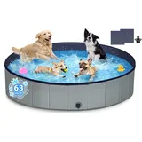 Bamda Hundepool – Faltbarer Pool 160x30, 2026 Verbesserte 5mm PP-Platte und Verdickter Boden, Tragbare Rutschfestes Hundeplanschbecken für Große Mittelgroß Kleine, Ideal für Innen & Außen (Grau)