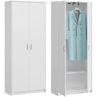 Home Collective Garderobenschrank Garderobe Mehrzweckschrank weiß 74cm Breite 180cm Höhe mit Trompeten-Auszug und Extra-Fach, Kleiderschrank Organizer weiß