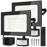 papasbox 2 Stück 50W LED Strahler mit Bewegungsmelder Außen Lichtsensor | Außenstrahler Scheinwerfer Aussen mit Fernbedienung | 6500K Kaltweiß IP66 Wasserdicht Fluter für Garten Garage Sportplatz