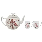 Dekomiro Teeservice Teeservice Cherry Blossom TeaLogic Glas Teekanne mit 2 Teegläsern (3-tlg), Glas