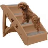 Hengmei - Hundetreppen Hunderampe 4 Stufen Klappbar Haustiertreppe Treppen Stufen mit Rutschfesten Matte und Stützstange für Hunde Katze, Braun