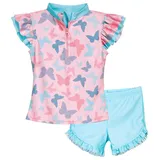 Playshoes Mädchen Zweiteiler Schwimmshirt-Set, Rosa Schmetterlinge, 86-92