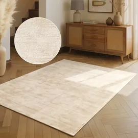 vikosa Viskose Teppich Noemi - Flauschiger Wohnzimmerteppich, Handmacht & Weich, Einfarbiges Design Handgewebt, dezenter Glanz, Kurzflor für Wohnzimmer, Schlafzimmer, Flur - Elfenbein, 80x150 cm