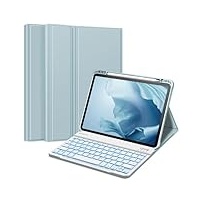 Fintie Tastatur Hülle für iPad Pro 11 Zoll 2022 / iPad Pro 11 2021/2020/ 2018 - Soft TPU Rückseite Gehäuse mit stifthalter, Abnehmbarer QWERTZ Tastatur mit Hintergrundbeleuchtung, Eisblau