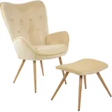 Albatros Ohrensessel mit Hocker York Samt Bezug, bequem gepolstert, Fernsehsessel, Polstersessel, Farbe Ohrensessel:beige