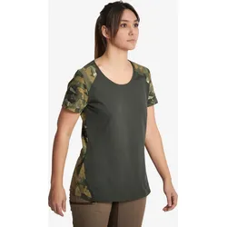 T-Shirt 300 Damen Baumwolle Camouflage grün khaki|bronzegrün M