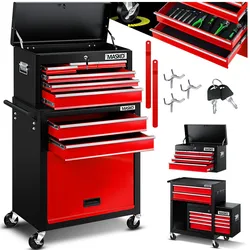 MASKO® Werkstattwagen inkl. Koffer - 9 Fächer Abschließbar Massives Metall, Werkzeug-Wagen ohne Werkzeug, Rollwagen zur Werkzeugaufbewahrung mit Schloss