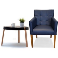 Blaues Echtleder Esszimmerstühle mit Armlehnen Stuhl Sessel Blau Leder Stühle