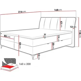 Mirjan24 Boxspringbett Forever, Bett mit zwei Bettkästen, Stilvoll Schlafzimmer Polsterbett (Fresh 32, Größe: 160x200 cm) - Grau