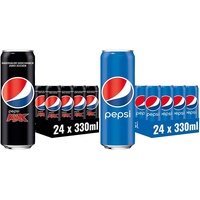 Pepsi Max, Das zuckerfreie Erfrischungsgetränk von Pepsi ohne Kalorien, Koffeinhaltige Cola in der Dose, 24 x 0,33l & Cola, Das Original von Pepsi, Koffeinhaltige Cola in der Dose, 24 x 0,33l