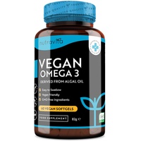 Vegane hochwirksame Omega 3 2000mg Weichkapseln - 600mg DHA & 300mg EPA pro Portion - pflanzliche Omega 3 Weichkapseln aus nachhaltigem Algenöl - 60 vegane Weichkapseln - Hergestellt von Nutravita