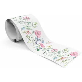 Muralo Tapetenbordüre Blumen Aquarell 10 cm x 300 cm Papier Blau/Grün/Rosa/Schwarz/Weiß/Violett