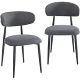 2er Set Esszimmerstühle Japandi: Moderne Polsterstühle mit Gewebtem Leinenbezug - Ergonomische Rückenlehne Schwarze Metallbeine - Bequeme Küchenstühle für Esszimmer Wohnzimmer Büro (Dunkelgrau, 2er)