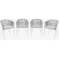 Sweeek 4er-Set Gartensessel aus verzinktem Stahl, graue Seilbespannung und