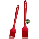 Anaeat Backpinsel aus Silikon 2 Stück – hitzebeständiger Pinsel mit weichen Borsten, hygienisches einteiliges Design, Marinadenpinsel, ideal zum Backen zum Verteilen von Öl, Butter, Sauce, Grill (Rot)