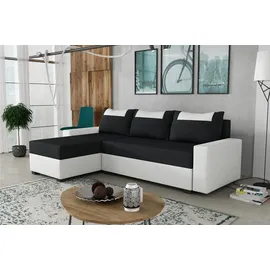 Fun Möbel Ecksofa Schlafsofa Sofa HEDVIG LUX Kunstleder/Stoff Weiß- Schwarz Ottomane Links