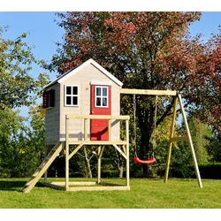 Wendi Toys Holz Stelzenhaus Zebra | mit Schaukel | Natur | 192x350x242 cm