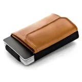 Jaimie Jacobs Minimalist Wallet Nano Boy Pocket Mini Geldbörse aus Textil mit Zugband schmaler Kartenhalter für Herren und Damen (Cognac)
