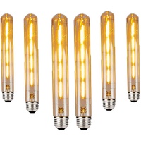 BAISHICHENG 6er T30 E27 Filament LED Birne Warmweiß 2700K, 225 mm lange Röhren LED Lampen Edison Retro Vintage dekorative Röhren-Glühbirnen E27 4W (40 W Schrauben-Halogenlampe ersetzen)