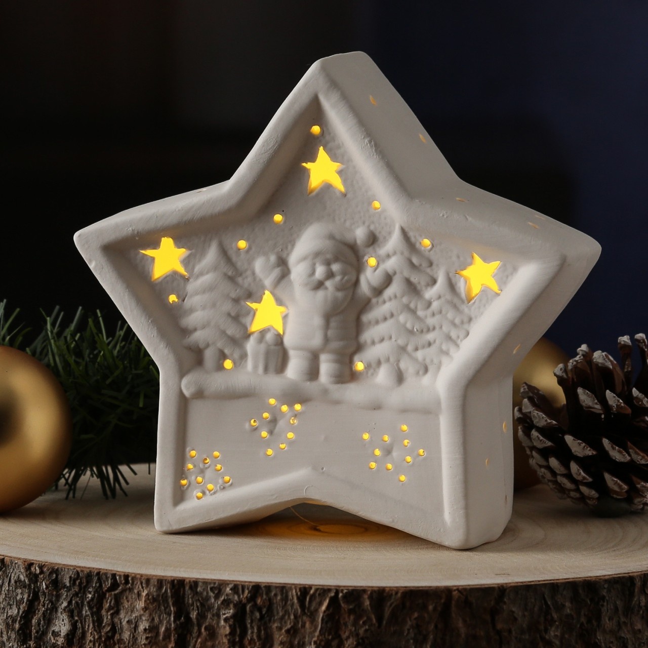 LED Dekostern NIKOLAUS - Keramik - weihnachtliches Motiv - warmwei√üe LED - H: 16cm - Batterie - wei√ü