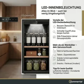sommertal WK 50 Weinkühlschrank – 15 Flaschen, 5–20 °C einstellbar, abschließbar, LED-Beleuchtung, Glastür, Touchscreen, | 5-20°C, UV-Schutz