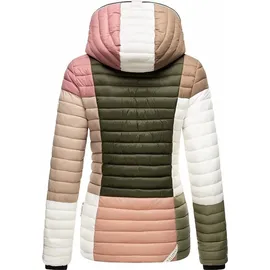 Navahoo Damen Stylische Steppjacke Colorblocking Übergangsjacke mit Kapuze Multikulti