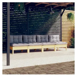 vidaXL 4-Sitzer-Gartensofa mit Grauen Kissen Massivholz Kiefer