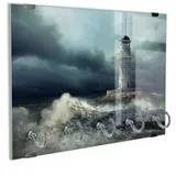 DEQORI Schlüsselbrett 'Leuchtturm im Sturm', (1 St), Schlüsselhalter Schlüssel Haken Schlüsselboard modern Schlüsselleiste blau