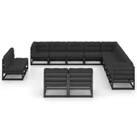 vidaXL 13-tlg Garten-Lounge-Set mit Kissen Schwarz Massivholz Kiefer