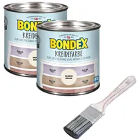 BONDEX 2er-Set Kreidefarbe 0,5 L mit Flachpinsel, leichte Verarbeitung, Shabby-Chic, Innenbereich