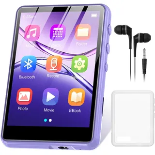 128GB MP3 Player Bluetooth 5.3, ZAQE 2.4" Full Touchscreen Tragbarer Sport MP3 Player,Eingebaute High-Definition-Lautsprecher, UKW-Radio, Aufnahme, Line-Eingang, HiFi-Sound,SD bis zu 512GB (Purpur)