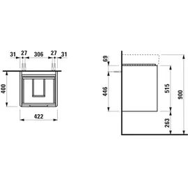 Laufen JUNA für VAL Waschtischunterbau, 2 Schubladen, inklusive Ordnungssystem, zu H815281 422x400x515mm, H4115721092671, Farbe: Wildeiche