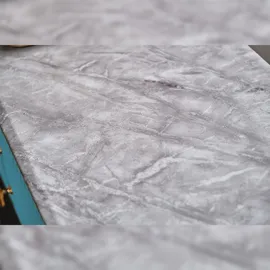 KAWOLA Lowboard MARIA TV-Bank Marmorplatte Kunstleder hellblau