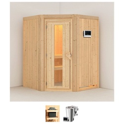 Karibu Sauna Nanna, BxTxH: 151 x 151 x 198 cm, 68 mm, (Set) 3,6-kW-Bio-Plug & Play Ofen mit externer Steuerung beige