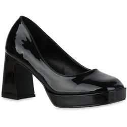 Damen Plateau Pumps in Schwarz Lack