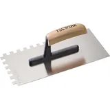 tecwerk Glättekelle L.280mm B.130mm Zahn 10x10 rostfr.H-Heft VA S.0,7mm TECWERK